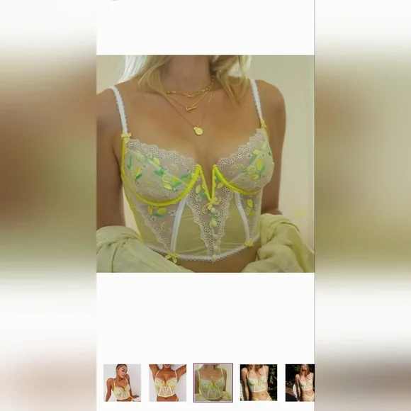 For Love And Lemons Yellow Floral Lace Bra - Picture 3 of 9